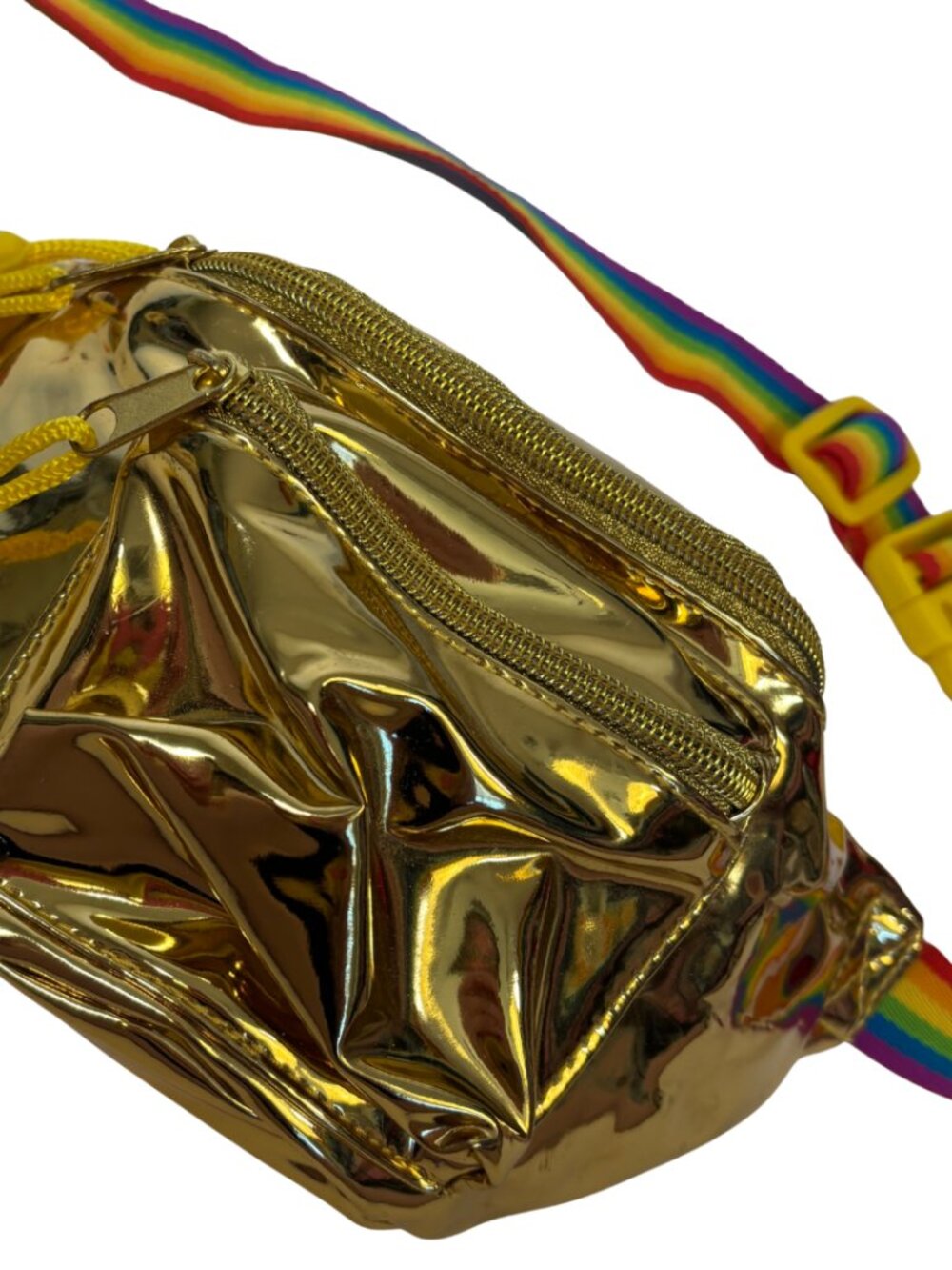 Tipsy Elves Pride Gold Metallic Fanny Pack with Rainbow Strap